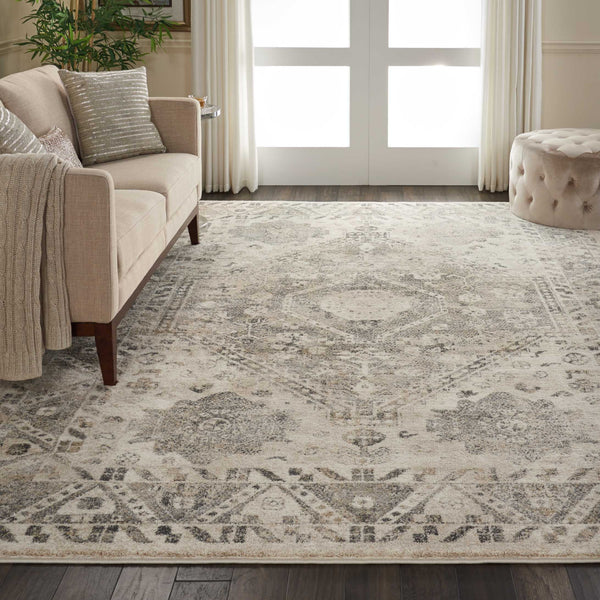 Homeroots 8' X 11' Cream And Gray Floral Distressed Area Rug  Polypropylene 551321
