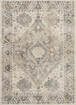HomeRoots 5' Timeless Cream and Gray Floral Distressed Area Rug for Elegant Living Spaces and Durability 8' X 11' 551321