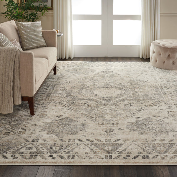 Homeroots 8' X 11' Cream And Gray Floral Distressed Area Rug  Polypropylene 551321
