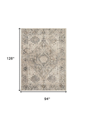Homeroots 8' X 11' Cream And Gray Floral Distressed Area Rug  Polypropylene 551321