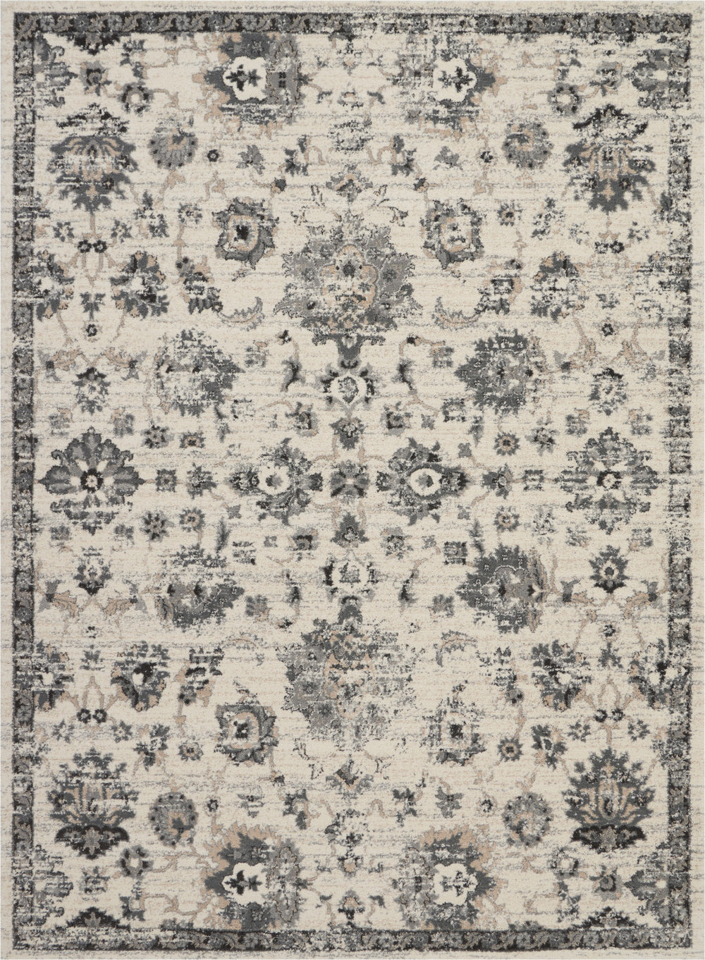 Homeroots 8' X 11' Cream And Gray Floral Distressed Area Rug  Polypropylene 551322