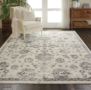 Homeroots 8' X 11' Cream And Gray Floral Distressed Area Rug  Polypropylene 551322