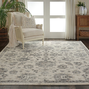 Homeroots 8' X 11' Cream And Gray Floral Distressed Area Rug  Polypropylene 551322