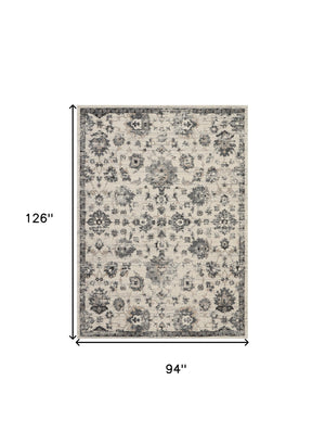 Homeroots 8' X 11' Cream And Gray Floral Distressed Area Rug  Polypropylene 551322