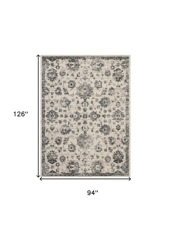 Homeroots 8' X 11' Cream And Gray Floral Distressed Area Rug  Polypropylene 551322