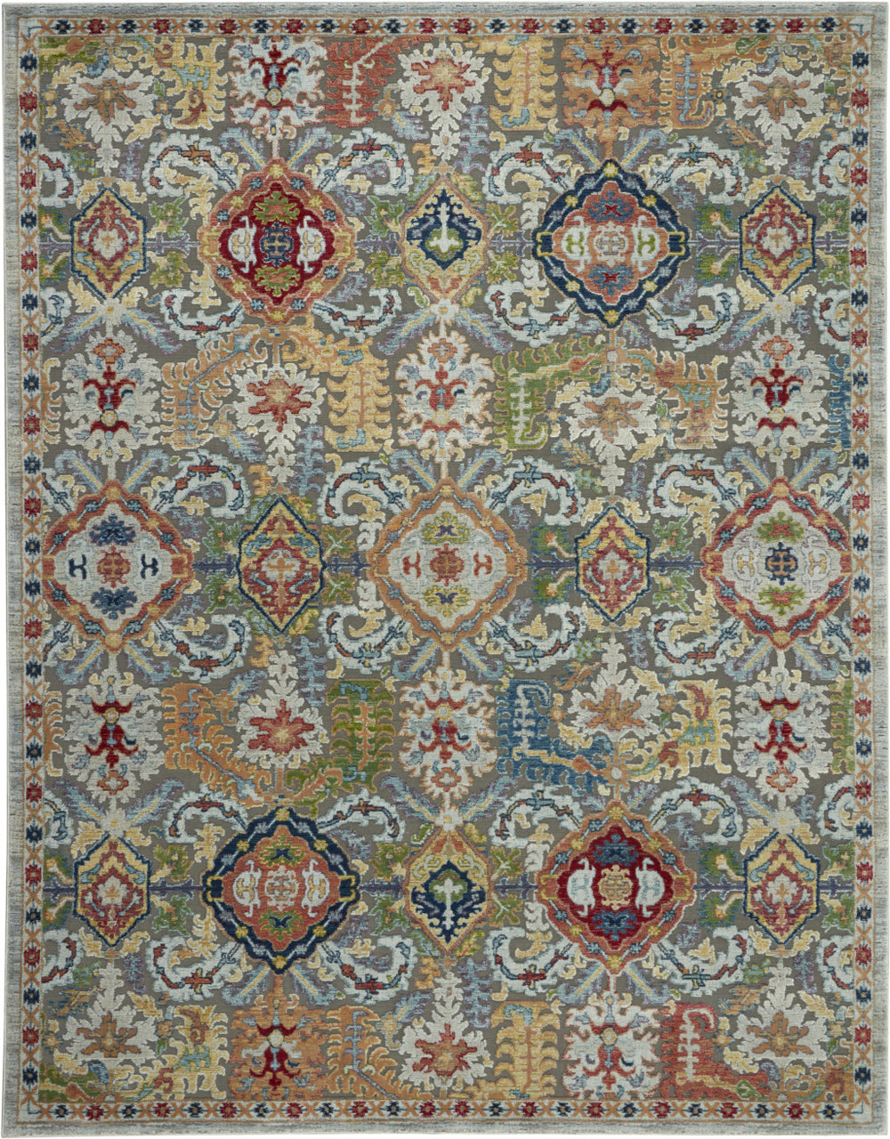 Homeroots 8' X 10' Blue Gray And Green Floral Distressed Non Skid Area Rug  Polypropylene,Polyester 551323