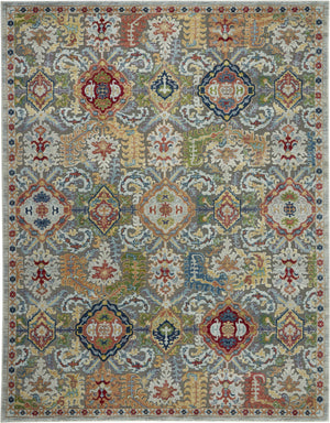 Homeroots 8' X 10' Blue Gray And Green Floral Distressed Non Skid Area Rug  Polypropylene,Polyester 551323