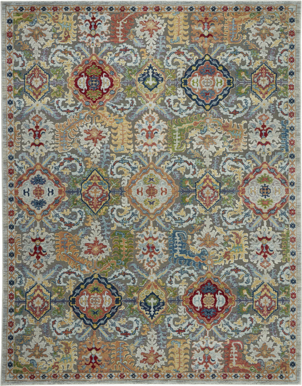 Homeroots 8' X 10' Blue Gray And Green Floral Distressed Non Skid Area Rug  Polypropylene,Polyester 551323