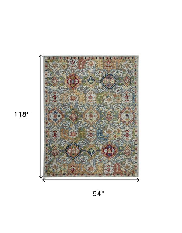 Homeroots 8' X 10' Blue Gray And Green Floral Distressed Non Skid Area Rug  Polypropylene,Polyester 551323