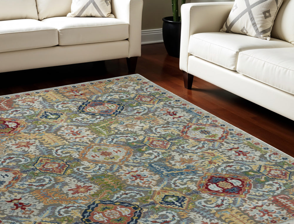 Homeroots 8' X 10' Blue Gray And Green Floral Distressed Non Skid Area Rug  Polypropylene,Polyester 551323