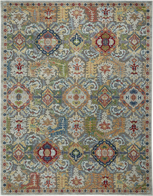Homeroots 8' X 10' Blue Gray And Green Floral Distressed Non Skid Area Rug  Polypropylene,Polyester 551323