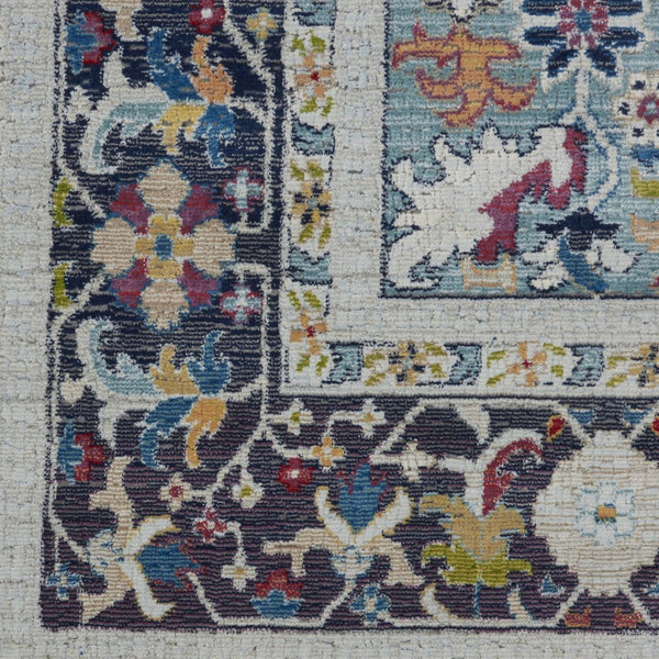 HomeRoots 5' Distressed Floral Area Rug in Teal Blue, Orange, and Black - Non-Skid and Durable Design 8' X 10' 551324