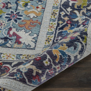 HomeRoots 5' Distressed Floral Area Rug in Teal Blue, Orange, and Black - Non-Skid and Durable Design 8' X 10' 551324
