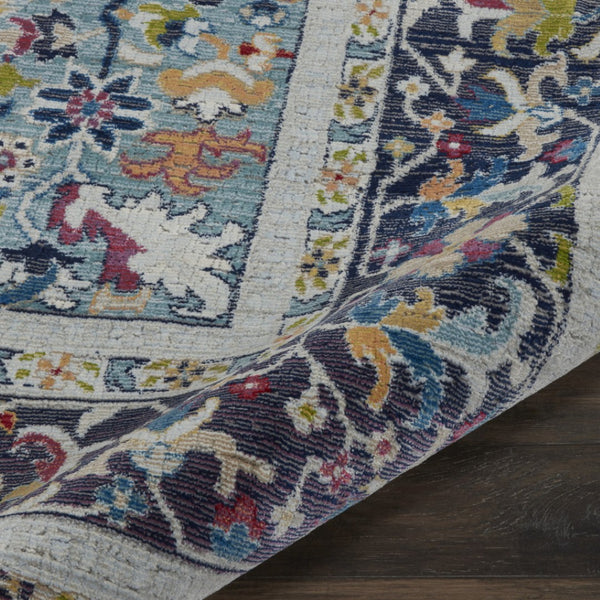 HomeRoots 5' Distressed Floral Area Rug in Teal Blue, Orange, and Black - Non-Skid and Durable Design 8' X 10' 551324