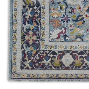 HomeRoots 5' Distressed Floral Area Rug in Teal Blue, Orange, and Black - Non-Skid and Durable Design 8' X 10' 551324