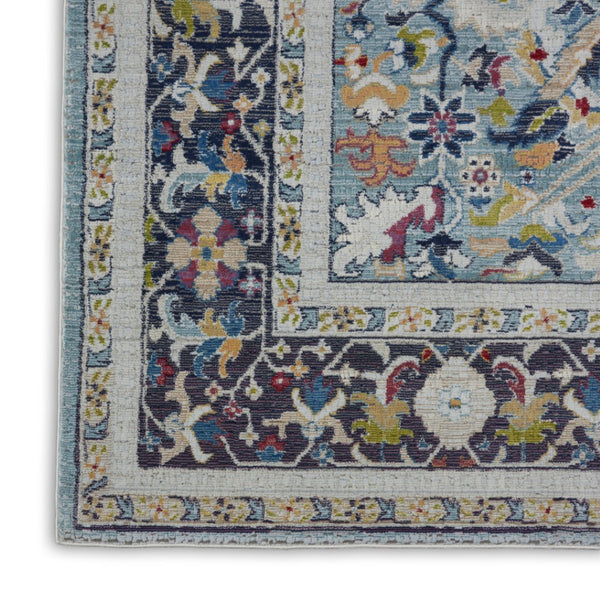 HomeRoots 5' Distressed Floral Area Rug in Teal Blue, Orange, and Black - Non-Skid and Durable Design 8' X 10' 551324