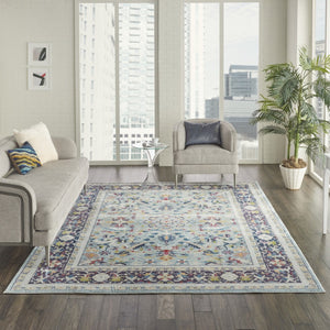 HomeRoots 5' Distressed Floral Area Rug in Teal Blue, Orange, and Black - Non-Skid and Durable Design 8' X 10' 551324