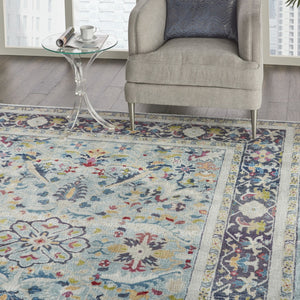 HomeRoots 5' Distressed Floral Area Rug in Teal Blue, Orange, and Black - Non-Skid and Durable Design 8' X 10' 551324