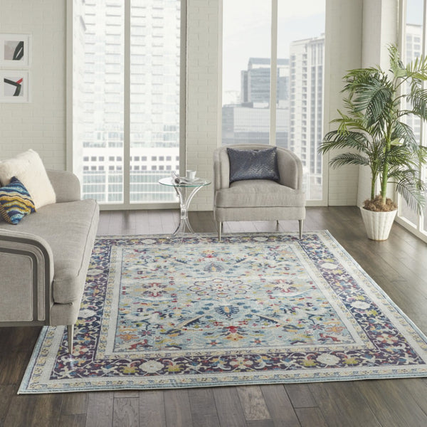 HomeRoots 5' Distressed Floral Area Rug in Teal Blue, Orange, and Black - Non-Skid and Durable Design 8' X 10' 551324