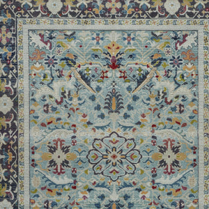 Homeroots 8' X 10' Teal Blue Orange And Black Floral Medallion Distressed Non Skid Area Rug  Polypropylene,Polyester 551324