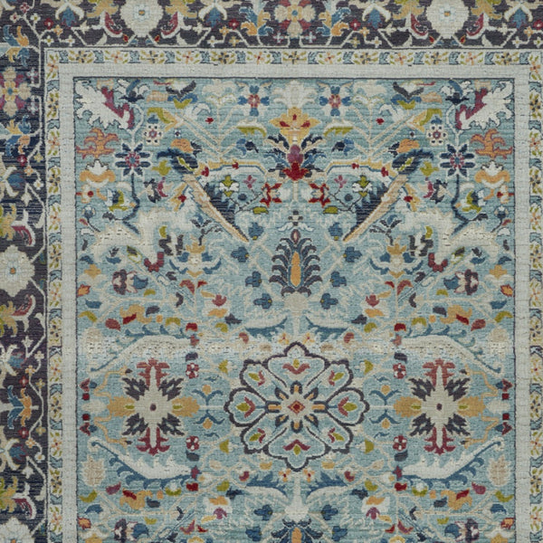 Homeroots 8' X 10' Teal Blue Orange And Black Floral Medallion Distressed Non Skid Area Rug  Polypropylene,Polyester 551324