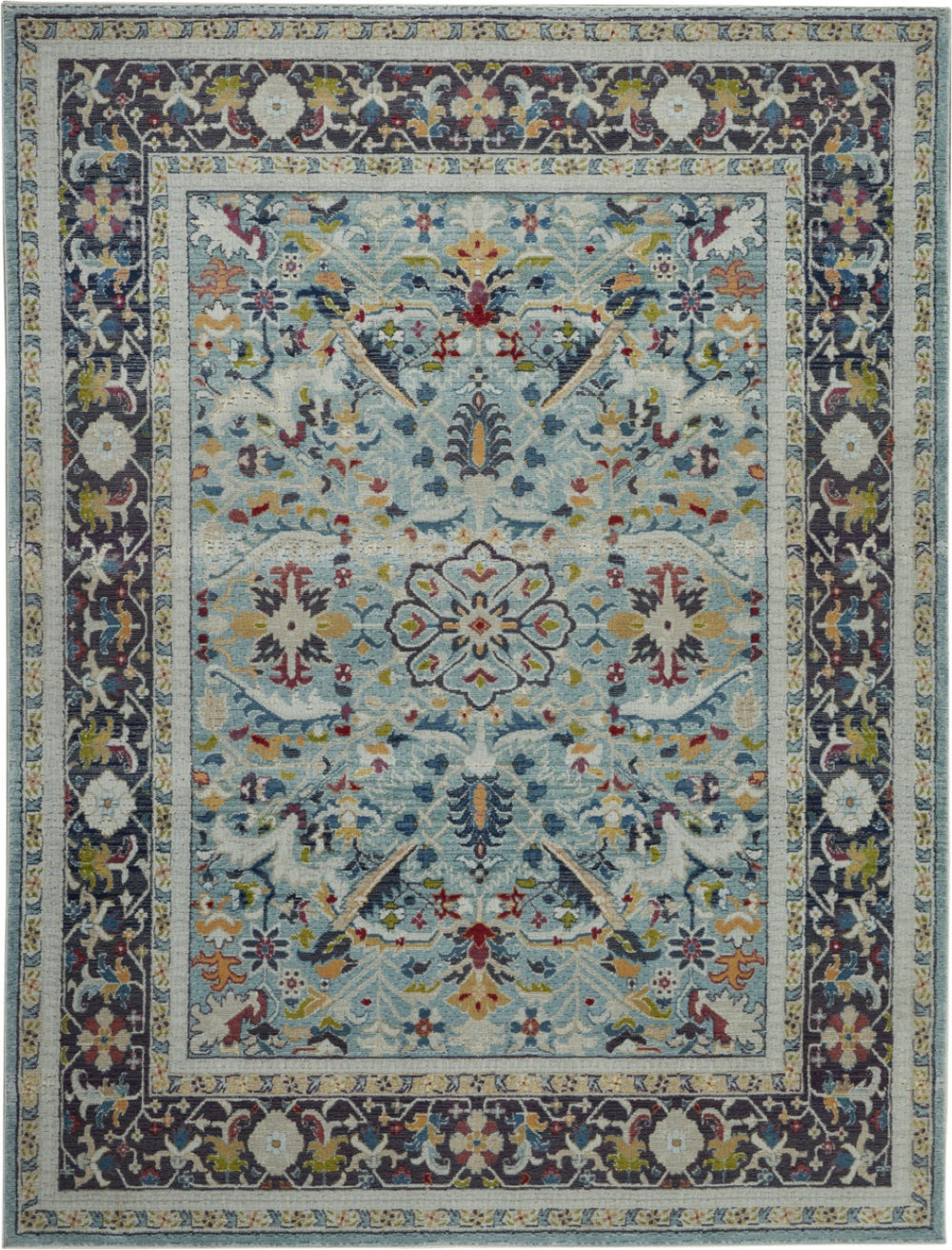 HomeRoots 5' Distressed Floral Area Rug in Teal Blue, Orange, and Black - Non-Skid and Durable Design 8' X 10' 551324