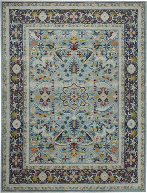 HomeRoots 5' Distressed Floral Area Rug in Teal Blue, Orange, and Black - Non-Skid and Durable Design 8' X 10' 551324