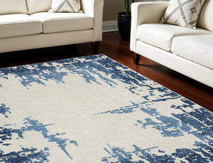 Homeroots 8' X 10' Blue And Ivory Abstract Distressed Non Skid Area Rug  Polypropylene,Polyester 551326