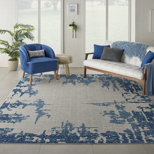 Homeroots 8' X 10' Blue And Ivory Abstract Distressed Non Skid Area Rug  Polypropylene,Polyester 551326
