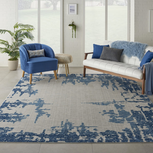 Homeroots 8' X 10' Blue And Ivory Abstract Distressed Non Skid Area Rug  Polypropylene,Polyester 551326
