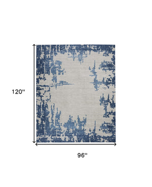 Homeroots 8' X 10' Blue And Ivory Abstract Distressed Non Skid Area Rug  Polypropylene,Polyester 551326