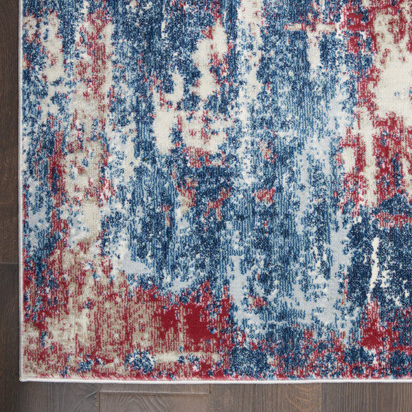 Homeroots 8' X 10' Ivory Red And Blue Abstract Non Skid Area Rug  Polypropylene,Polyester 551327