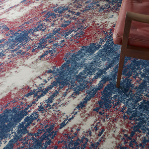 Homeroots 8' X 10' Ivory Red And Blue Abstract Non Skid Area Rug  Polypropylene,Polyester 551327
