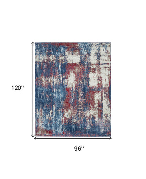 Homeroots 8' X 10' Ivory Red And Blue Abstract Non Skid Area Rug  Polypropylene,Polyester 551327