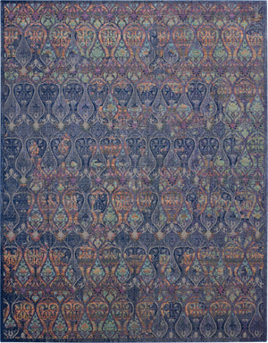 Homeroots 8' X 10' Navy Blue And Orange Ogee Distressed Non Skid Area Rug  Polypropylene,Polyester 551328