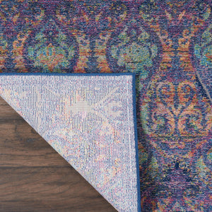 HomeRoots 8' Ogee Distressed Area Rug in Navy Blue and Orange – Stylish Non-Skid Design for Any Room Decor 8' X 10' 551328