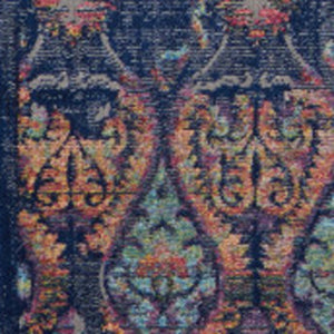 Homeroots 8' X 10' Navy Blue And Orange Ogee Distressed Non Skid Area Rug  Polypropylene,Polyester 551328