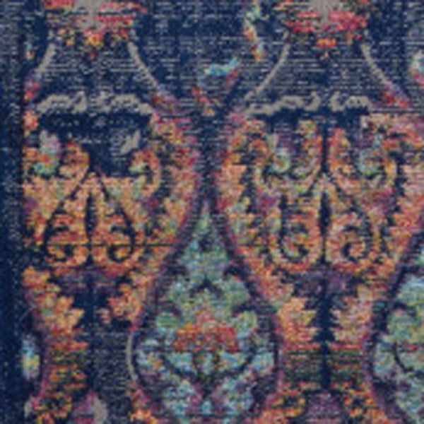 Homeroots 8' X 10' Navy Blue And Orange Ogee Distressed Non Skid Area Rug  Polypropylene,Polyester 551328