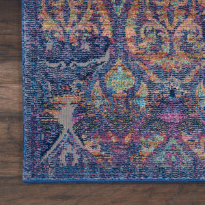 HomeRoots 8' Ogee Distressed Area Rug in Navy Blue and Orange – Stylish Non-Skid Design for Any Room Decor 8' X 10' 551328