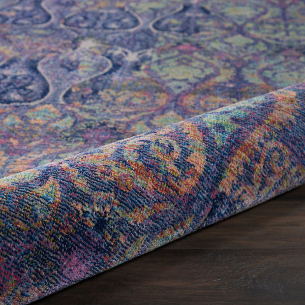 HomeRoots 8' Ogee Distressed Area Rug in Navy Blue and Orange – Stylish Non-Skid Design for Any Room Decor 8' X 10' 551328