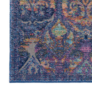 HomeRoots 8' Ogee Distressed Area Rug in Navy Blue and Orange – Stylish Non-Skid Design for Any Room Decor 8' X 10' 551328