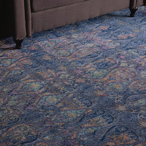 HomeRoots 8' Ogee Distressed Area Rug in Navy Blue and Orange – Stylish Non-Skid Design for Any Room Decor 8' X 10' 551328