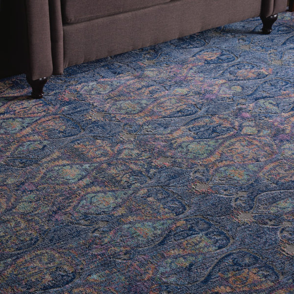 HomeRoots 8' Ogee Distressed Area Rug in Navy Blue and Orange – Stylish Non-Skid Design for Any Room Decor 8' X 10' 551328