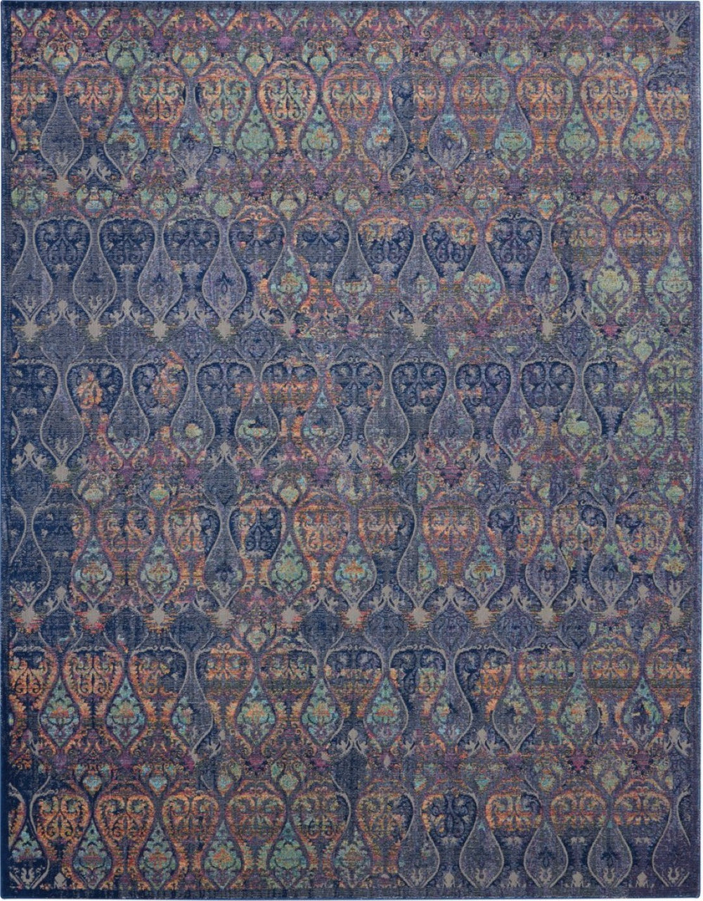 HomeRoots 8' Ogee Distressed Area Rug in Navy Blue and Orange – Stylish Non-Skid Design for Any Room Decor 8' X 10' 551328