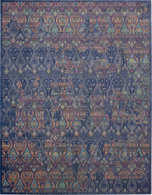 HomeRoots 8' Ogee Distressed Area Rug in Navy Blue and Orange – Stylish Non-Skid Design for Any Room Decor 8' X 10' 551328