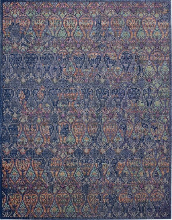 HomeRoots 8' Ogee Distressed Area Rug in Navy Blue and Orange – Stylish Non-Skid Design for Any Room Decor 8' X 10' 551328