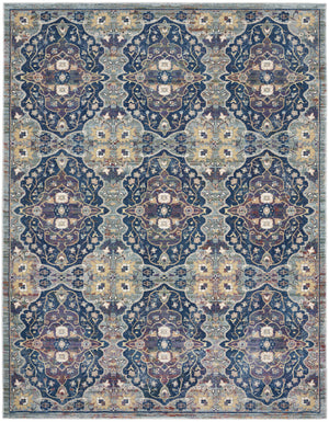 Homeroots 8' X 10' Ivory Navy Blue And Yellow Floral Distressed Non Skid Area Rug  Polypropylene,Polyester 551329