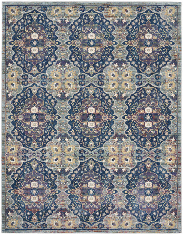 Homeroots 8' X 10' Ivory Navy Blue And Yellow Floral Distressed Non Skid Area Rug  Polypropylene,Polyester 551329