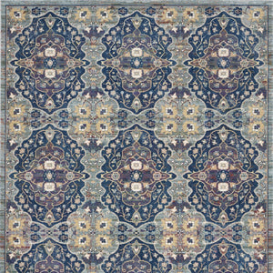Homeroots 8' X 10' Ivory Navy Blue And Yellow Floral Distressed Non Skid Area Rug  Polypropylene,Polyester 551329