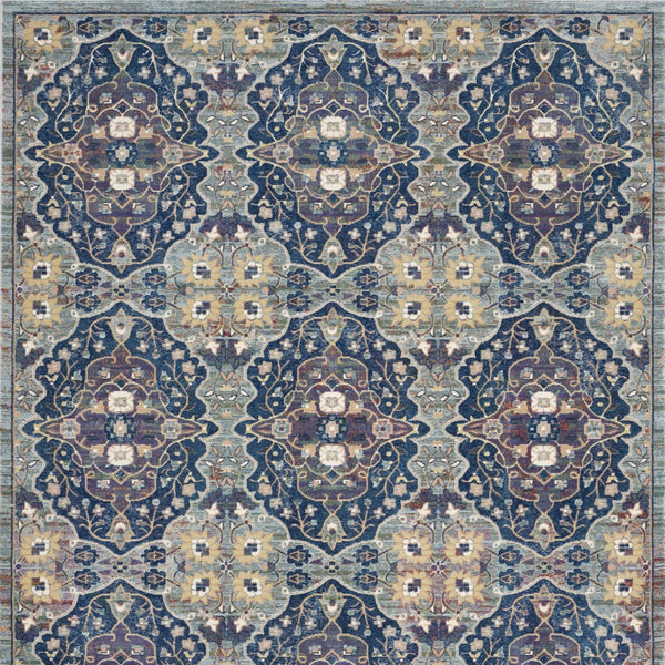 Homeroots 8' X 10' Ivory Navy Blue And Yellow Floral Distressed Non Skid Area Rug  Polypropylene,Polyester 551329